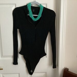 long sleeve black ribbed bodysuit